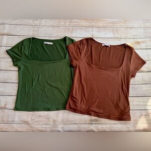 Sincerely Jules Green and Brown Short Sleeve Tees